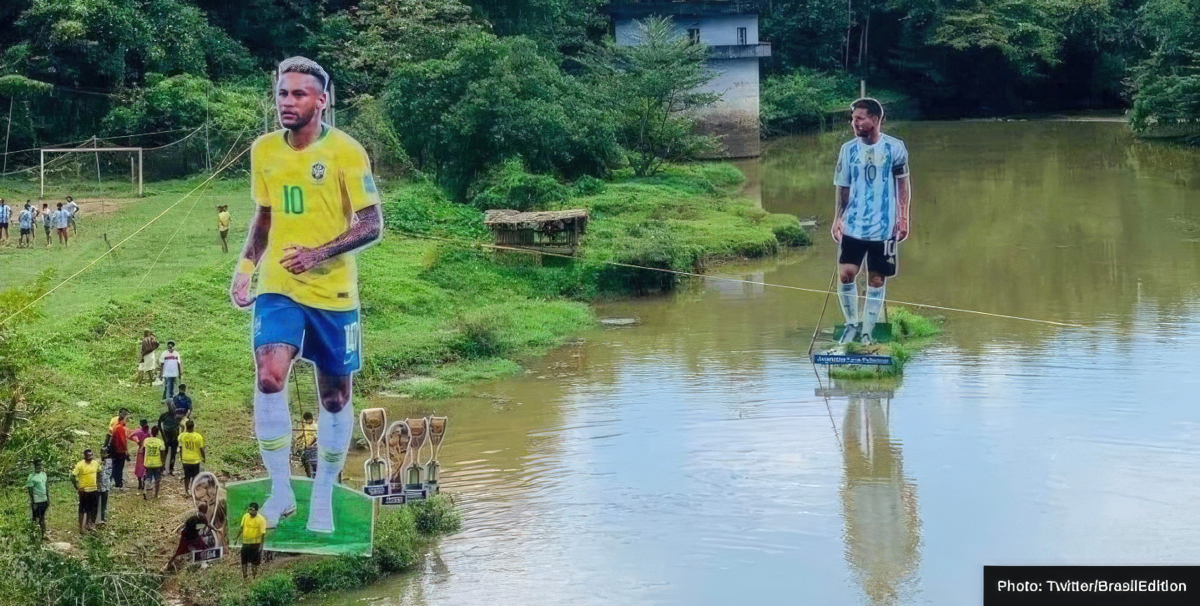 Fans in India celebrate World Cup with larger than life cutouts of Messi, Neymar, and Ronaldo