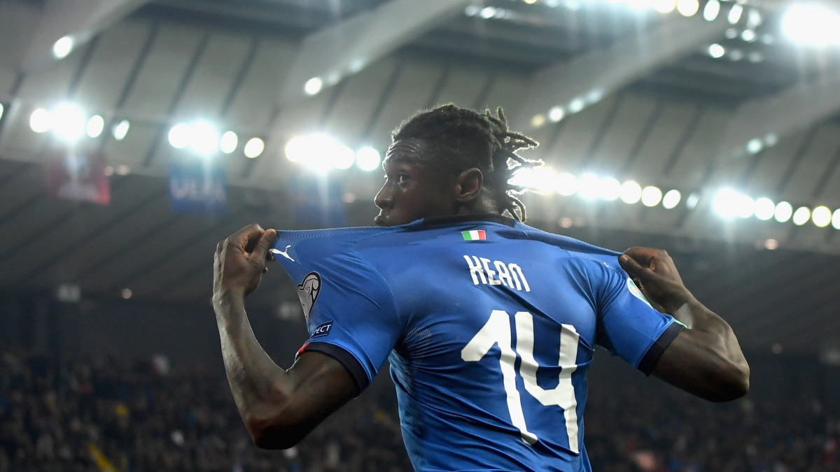 Image of Moise Kean after scoring goal for Italy