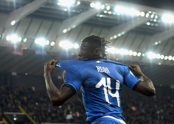 Image of Moise Kean after scoring goal for Italy