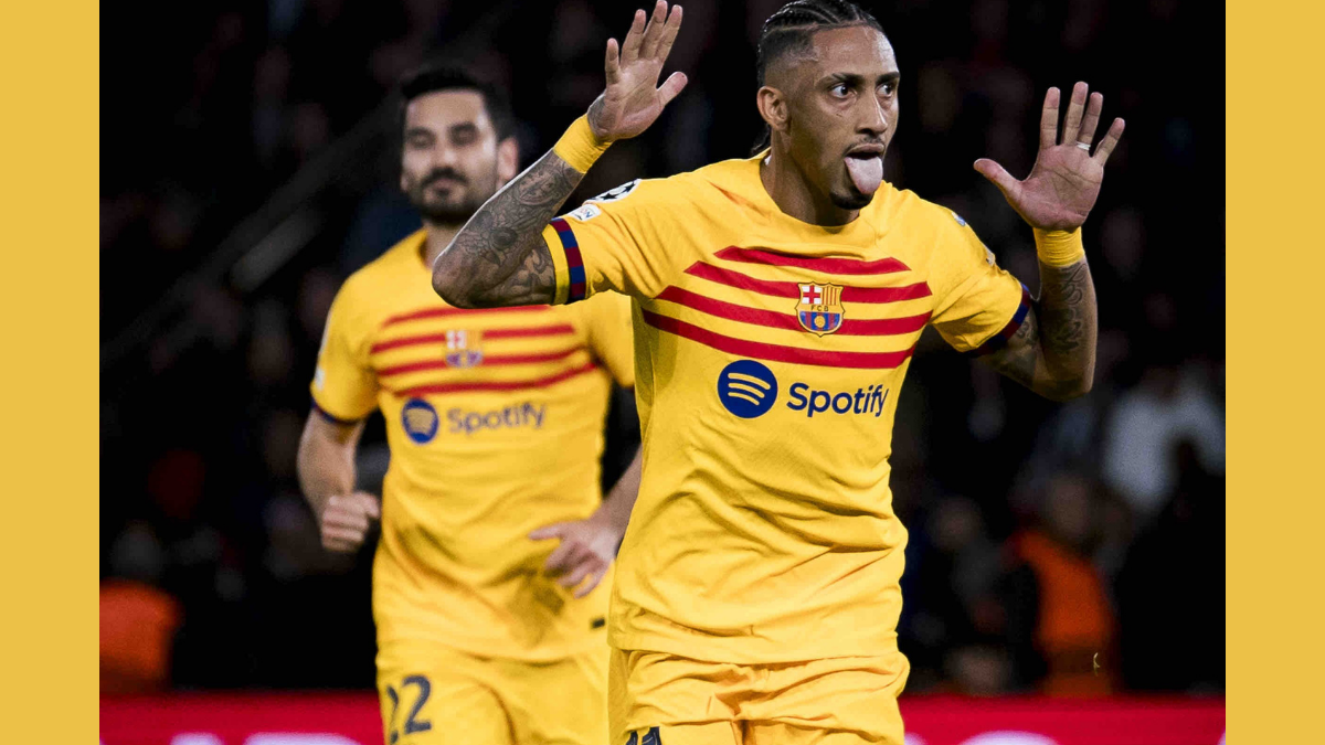 Video: Watch Raphinha’s majestic outside-the-boot volley against PSG